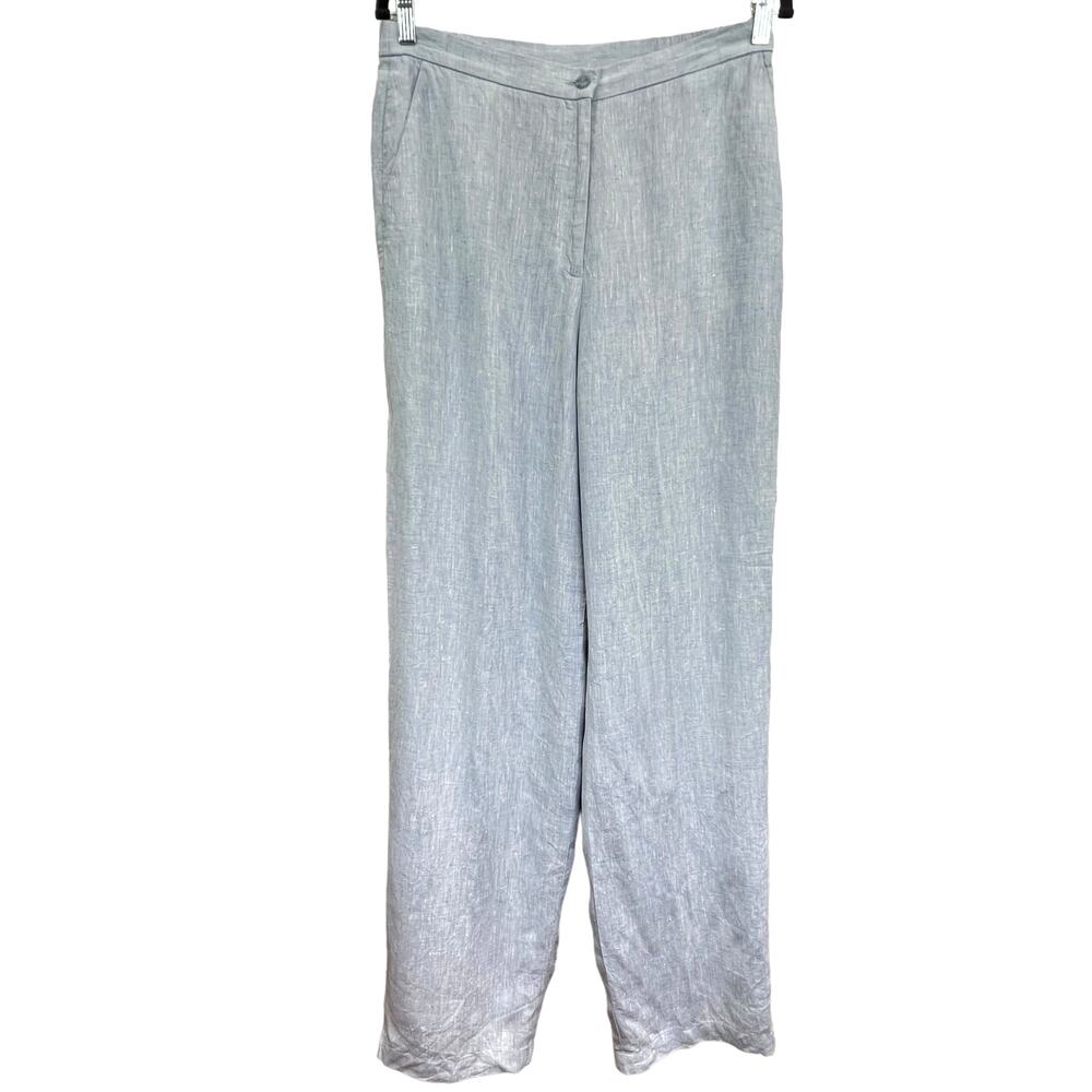 Evan Picone Womens Linen Pants Blue Size 12 Straight Leg Flat Front Pockets